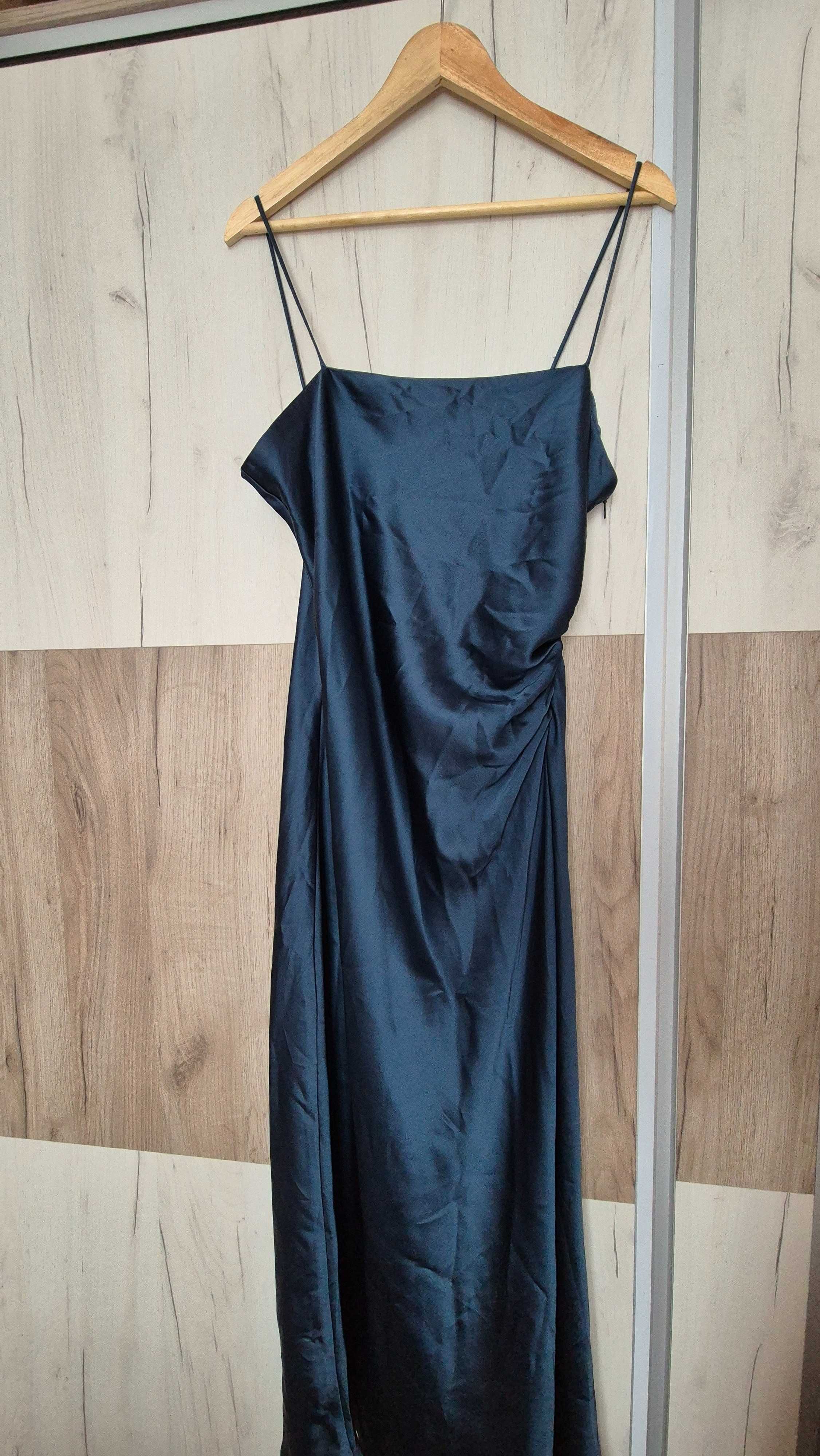 Синя сатенена рокля ZARA