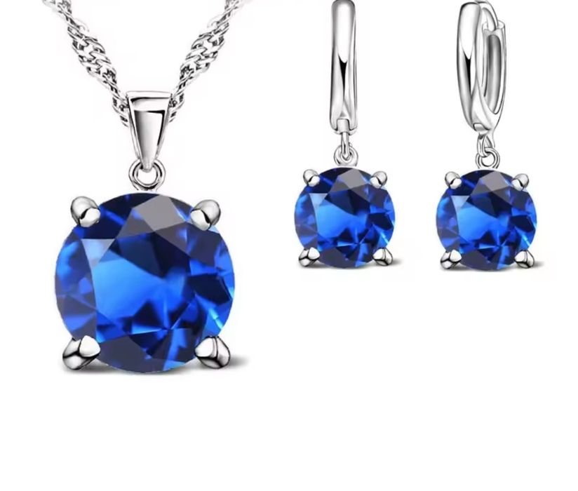 Seturi din argint sterling, colier cu pandantiv+ cercei rotunzi