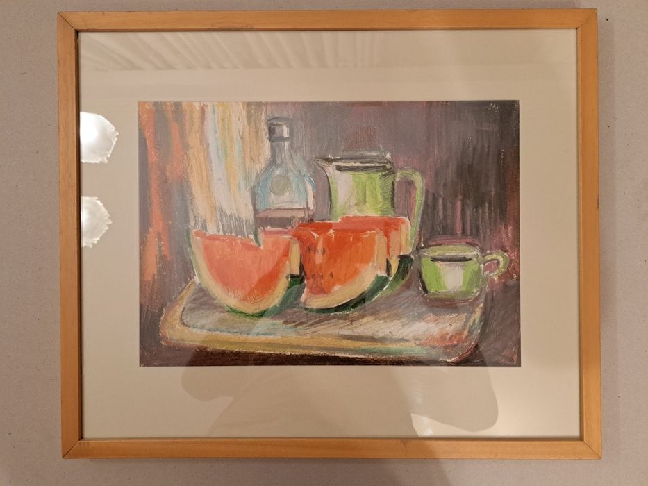 Pictură"Natură statică cu pepene", Mihai Butnaru (n.1937- d.2017)