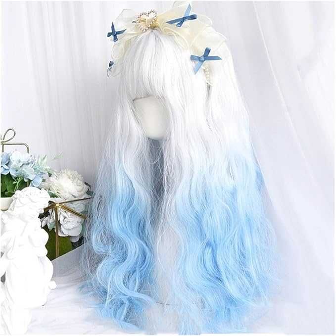 Чуплива аниме омбре перука бяла / синя