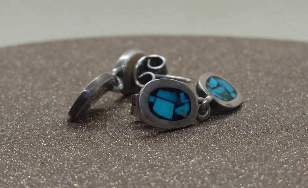 Cercei Taxco din argint cu mozaic de turcoaz — dangle pe tijă