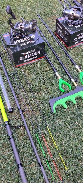 Set 2 Lansete Feeder Carbon 3,90m,180 gr+2 Mulinete 6000+Suporti