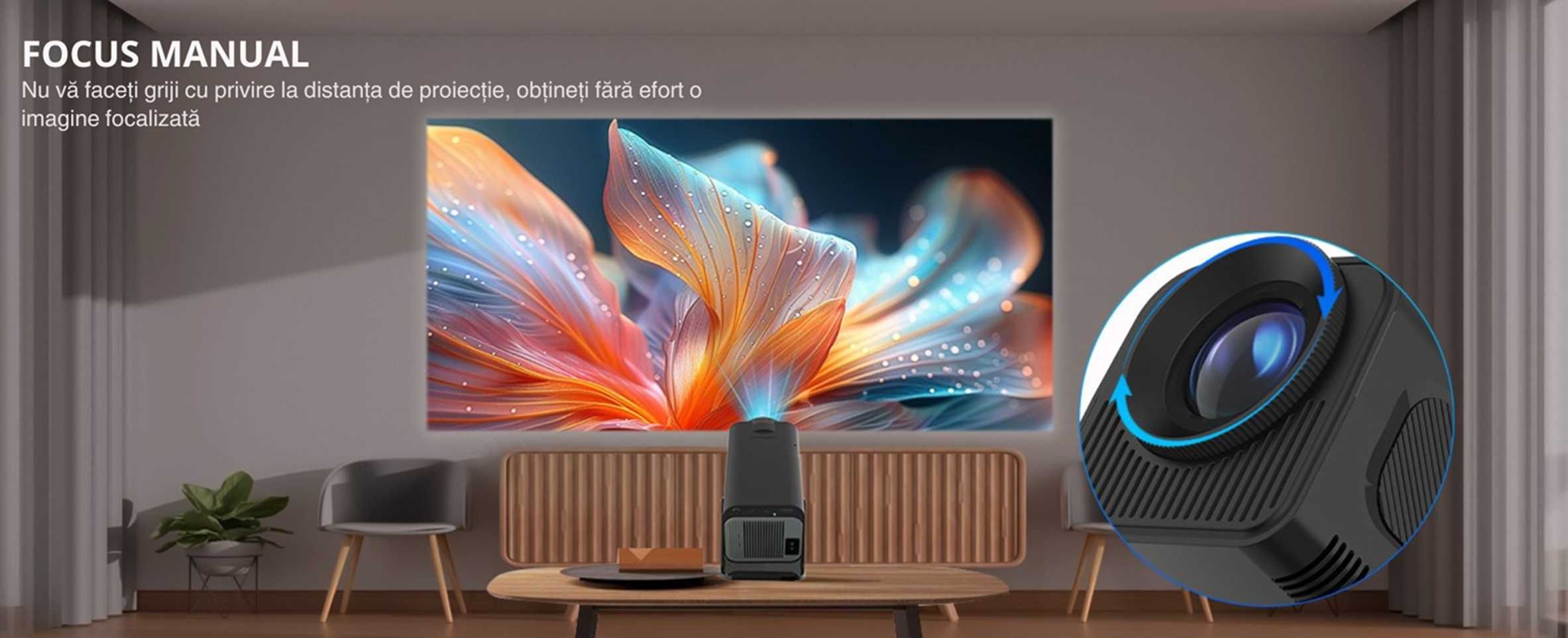 Videoproiector FULL HD, Nou, 10000lm,BT,WIFI,Difuzor, Proiectie 6m,NOU