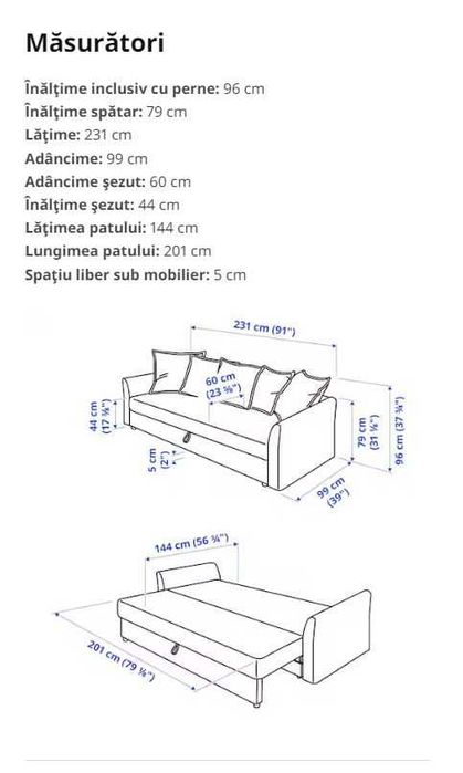 HOLMSUND
Canapea extensibila 3locuri si huse