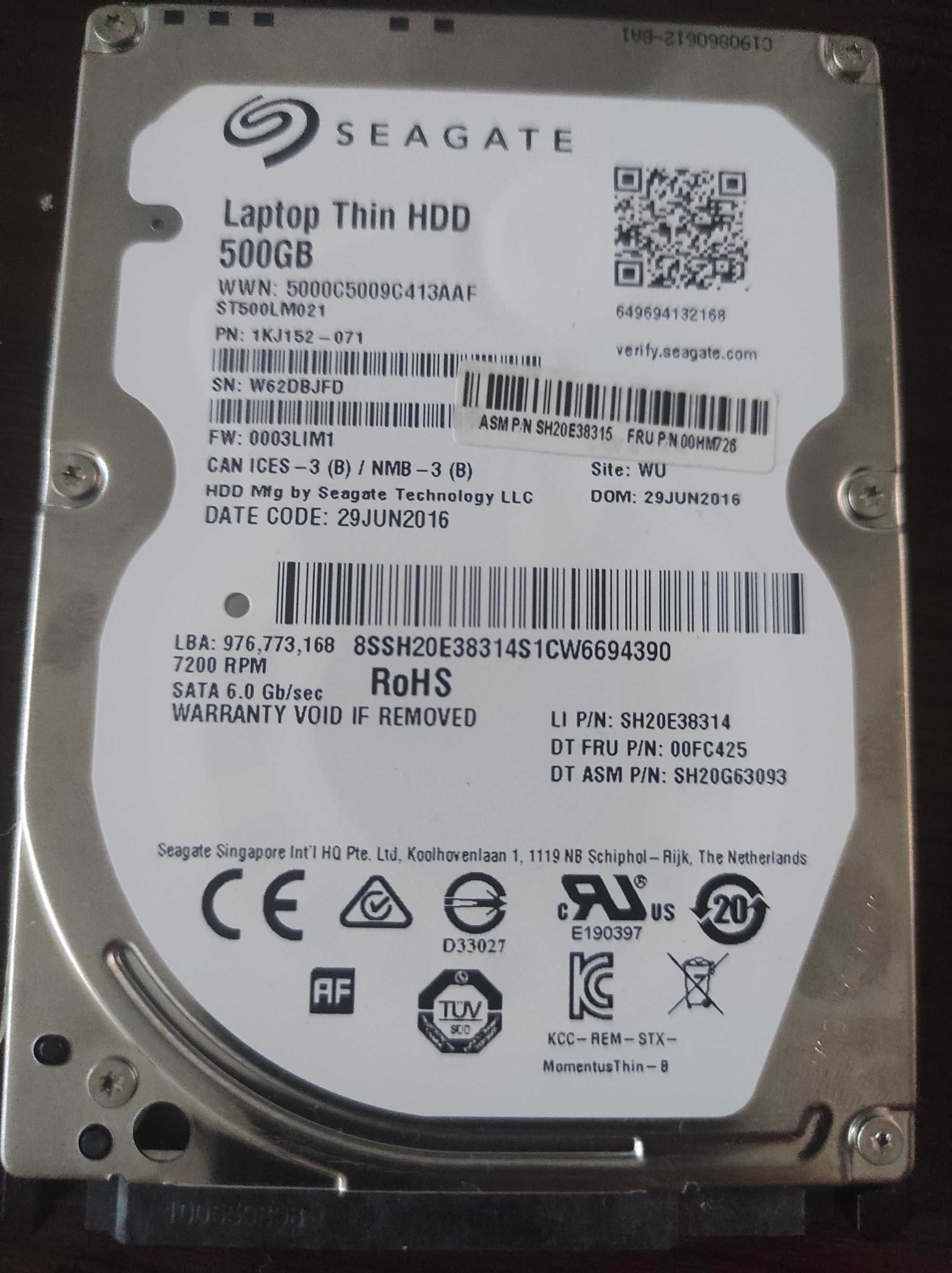 Хард диск за лаптоп 500gb Seagate 2.5", тънък диск