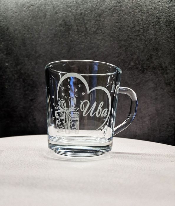 Гравирана чаша за кафе - надпис, лого - по ИЗБОР