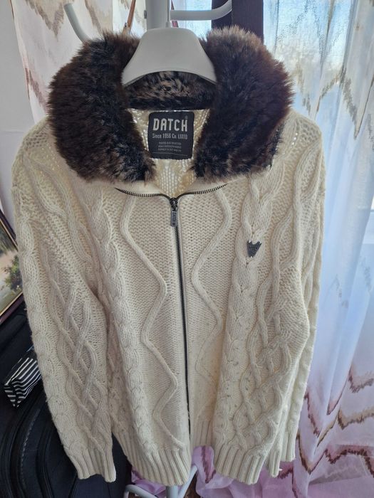 Flanel DATCH crem cu guler blană ecologică – stil retro masculin