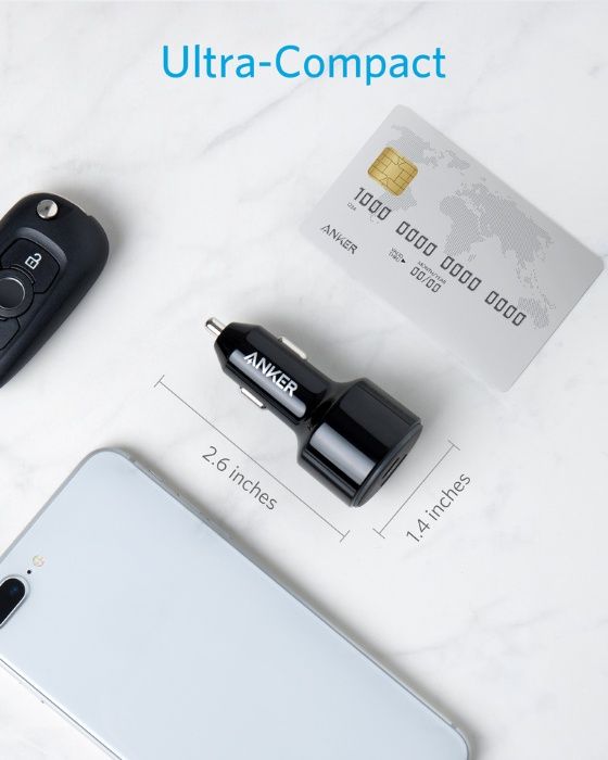 Anker PowerDrive Speed+2 с 1 PD и 1 PowerIQ порта, зарядно за кола