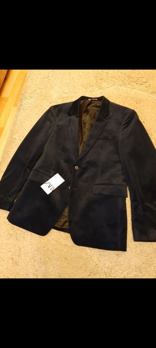 Sacou Zara din catifea,bleumarin si negru,52-42 model Tom Ford