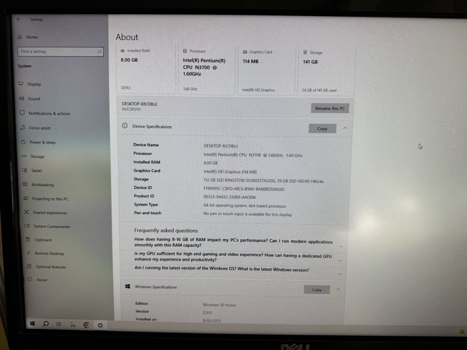 Mini PC Intel Nuc + Monitor Dell 21.5”