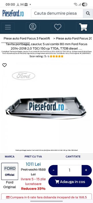 Polița bagaje tăviță focus mk3.5 2016 combi 5 uși Originală
