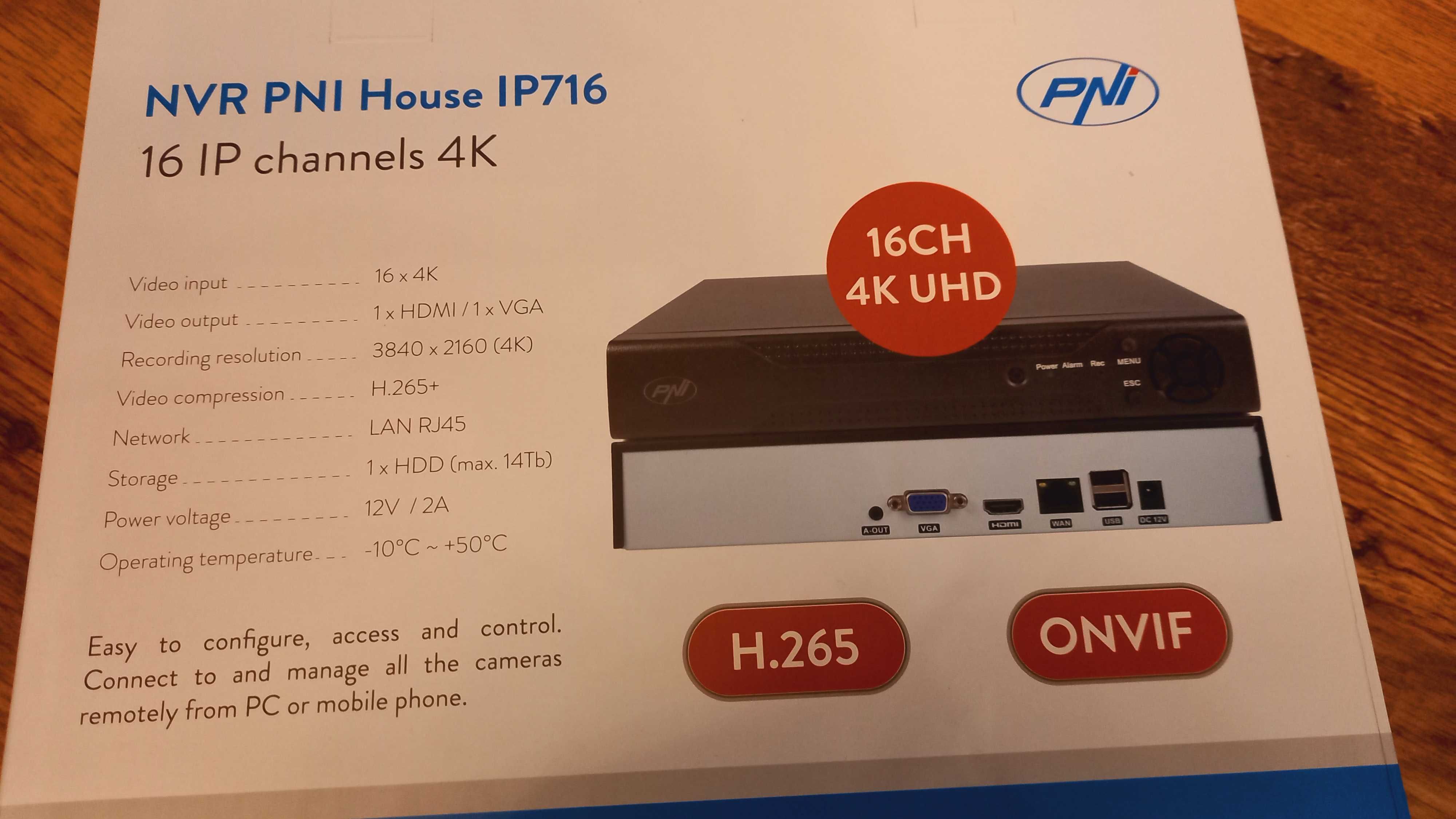 Видеонаблюдение NVR PNI House IP716, 16CH, ONVIF + 8 камери 5MP
