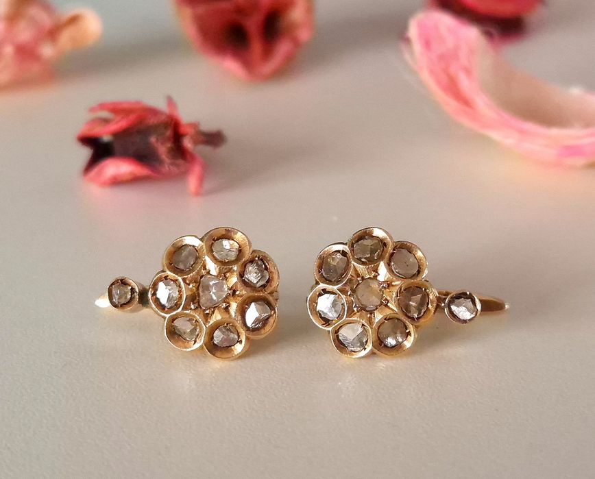Cercei vechi din aur de 14K si 0.90 ct Diamante naturale cu certifica