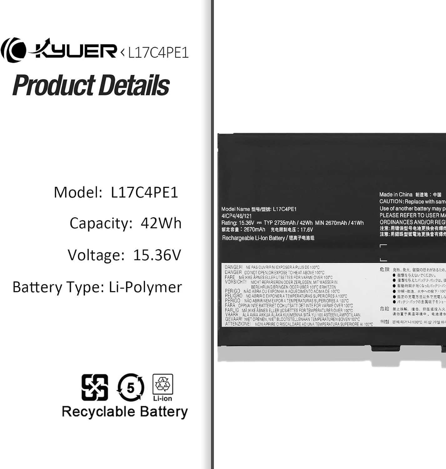 Baterie pentru Lenovo IdeaPad Yoga Acumulator KYUER L17C4PE1 L17M4PE1