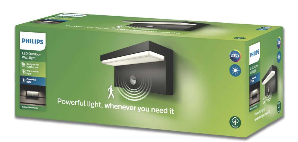 Aplica LED integrat de exterior Philips Bustan, cu senzor miscare