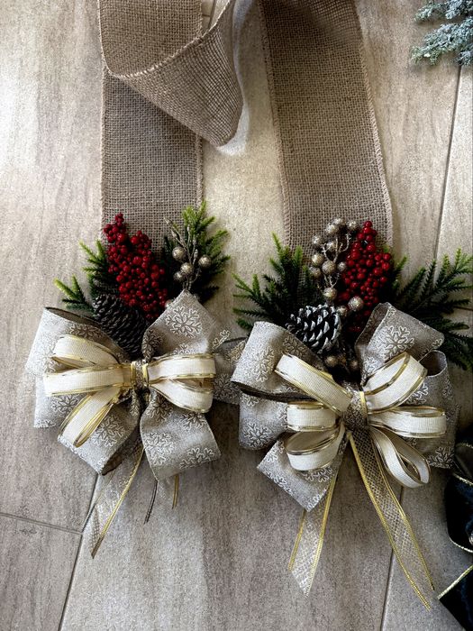 Коледна украса за врата,двойна,от двете страни, коледа,панделка