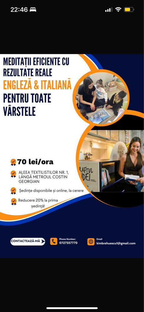 Meditații Engleză & Italiană 70 lei/h