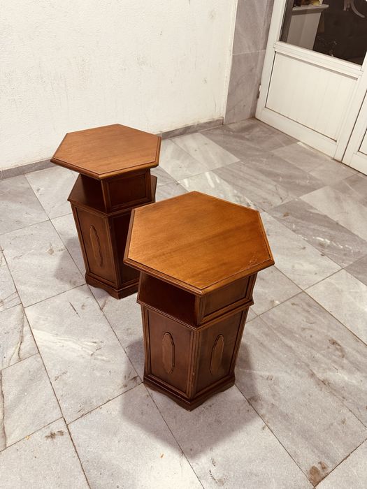 Ретро шестоъгълни дървени шкафчета / нощни масички от 70-те години