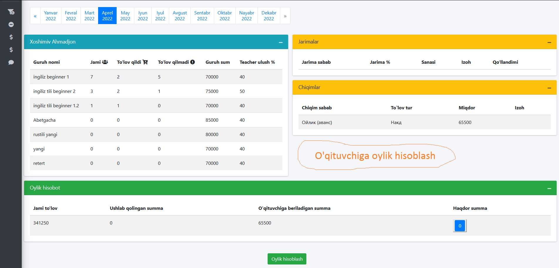 O'quv markaz uchun dastur CRM tizim barcha imkoniyatari bilan