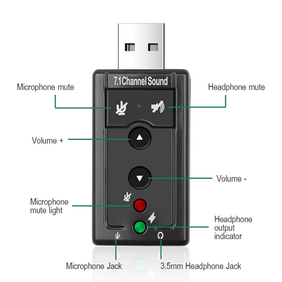 Звуковая карта внешняя  USB. переходник. наушники микрофон