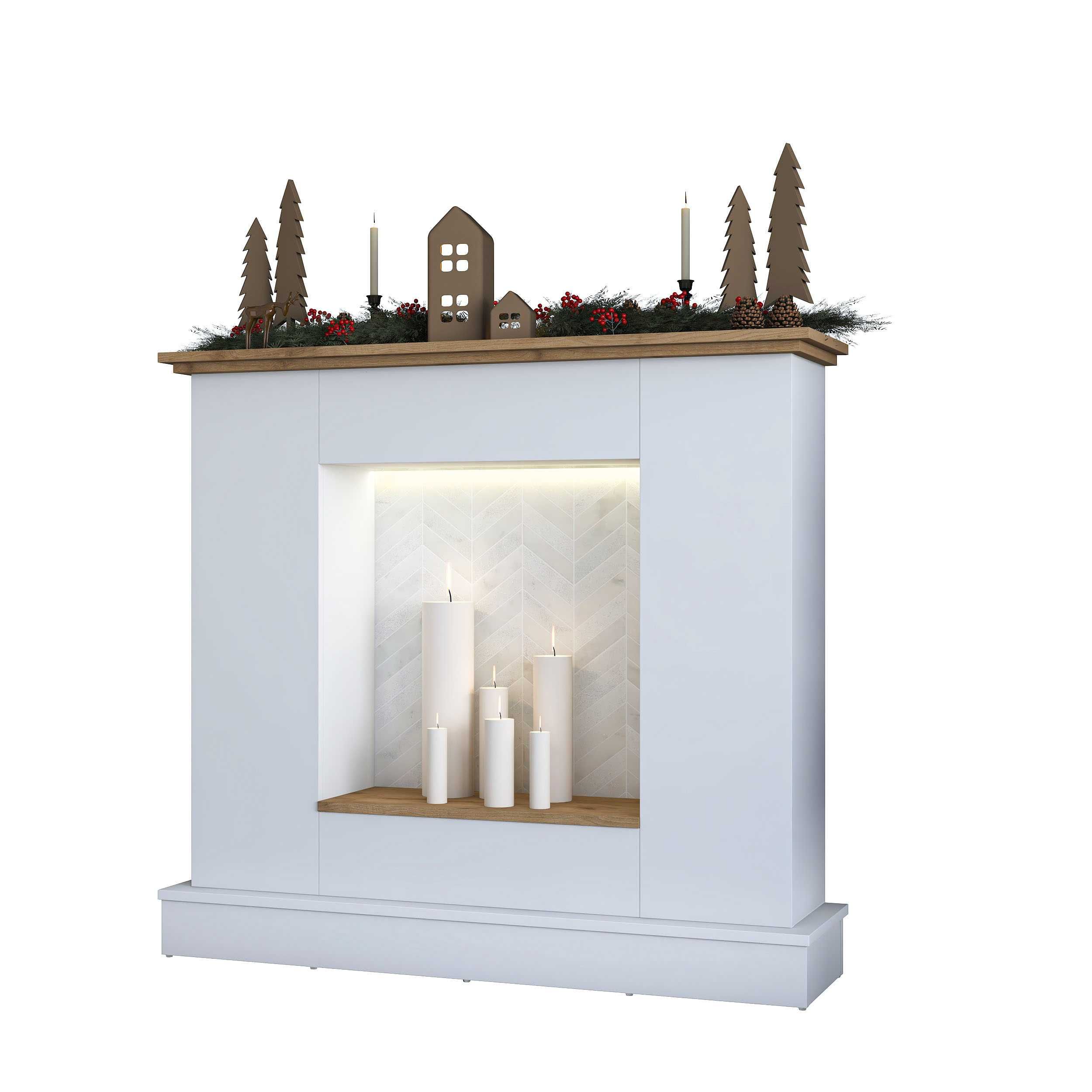 Декоративна LED Камина Puzzle-home 3881, Бял-натурлен, 120х30х109см