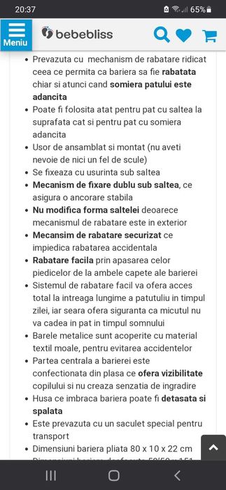 Protectie de pat pt copil rabatabila NOU