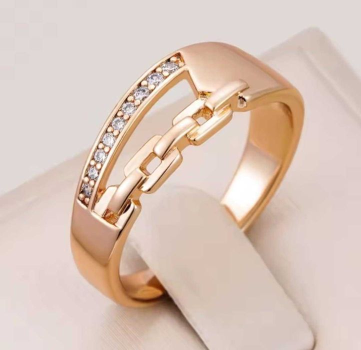 GR109, inel placat aur 14k,nou/marcat,unisex, zirconii albe,deosebit