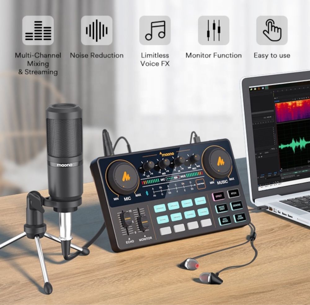 Set profesional pentru Podcast - Maono, mixer, microfon, casti