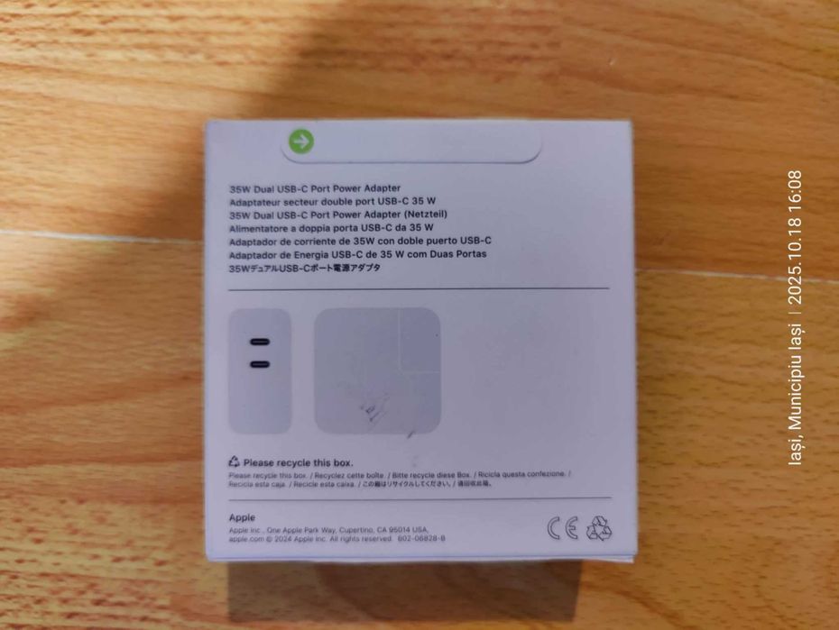 Incarcator retea Apple Dual USB-C Power Adapter 35W alb,(Super Ofertă)