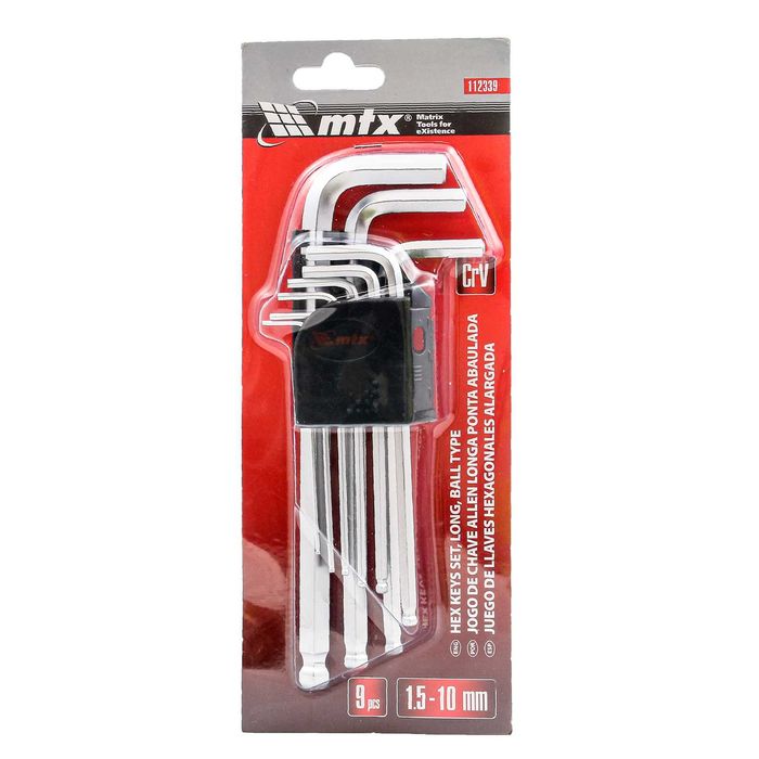 Набор ключей имбусовых HEX, 1,5–10 мм, CrV, 9 шт. с шаром// MTX