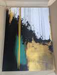 Tablou canvas premium abstract, verde negru si galben 80x110