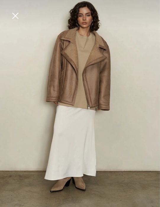 Geaca piele tip cojoc shelby cu blanita bej