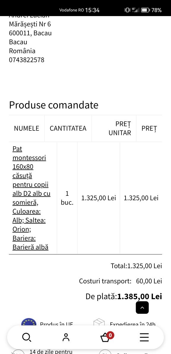 Pat montessori căsuță pentru copii alb 160x80 +saltea si somiera noi