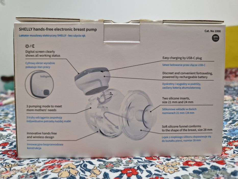 Pompă de sân electrică hands-free Babyono Shelly si tampoane de sani