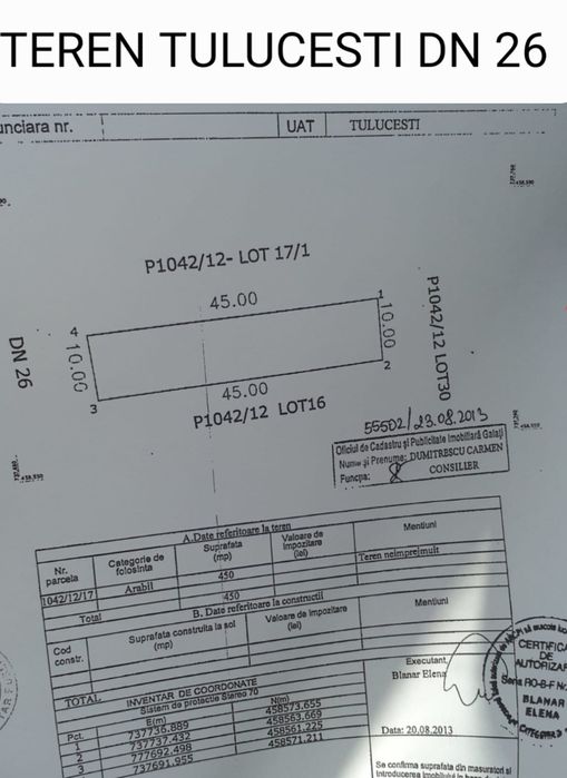 Teren 450 m2.Tulucesti DN 26