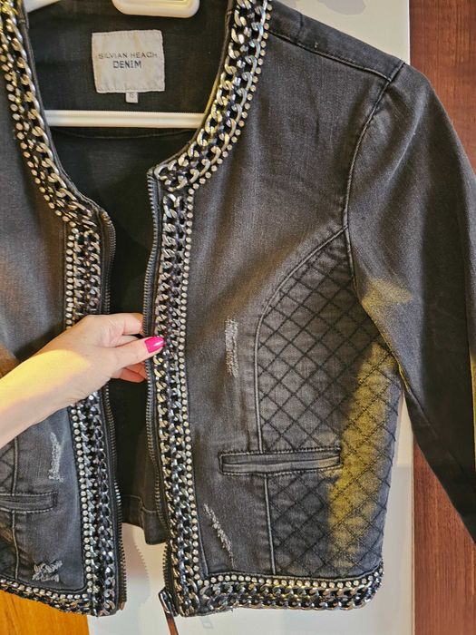 Тъмно сиво ефектно дънкено яке - размер XS