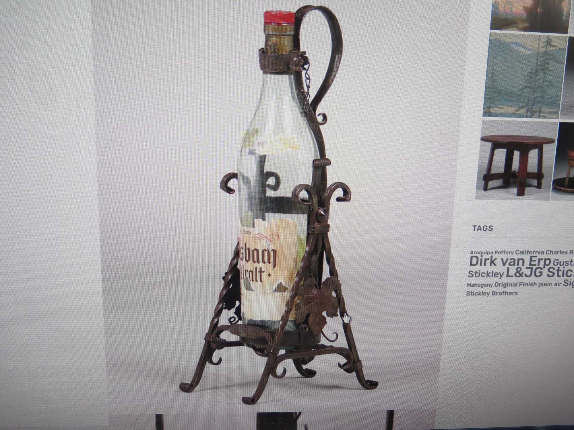 Vintage Asbach-Uralt Wine Bottle Holder/Decanter ,1970г.,ковано желязо