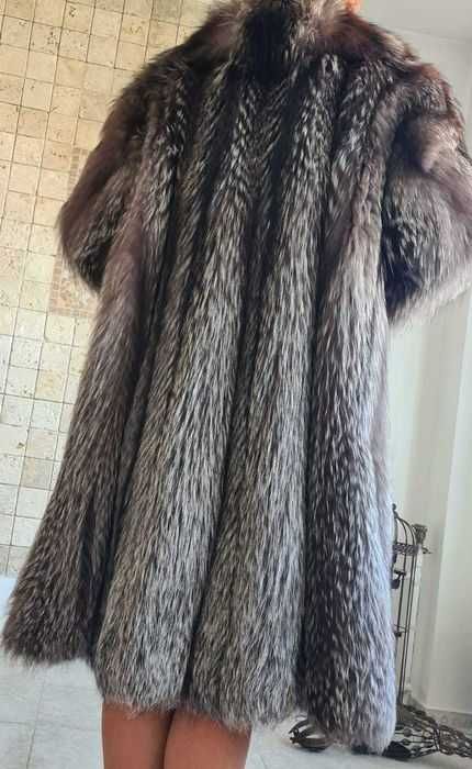 Blana lux Italia vulpe naturala super dama argintie bogata haina lunga