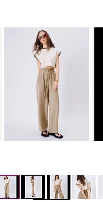 Pantaloni largi Zara marinea xxs culoare nude/bej