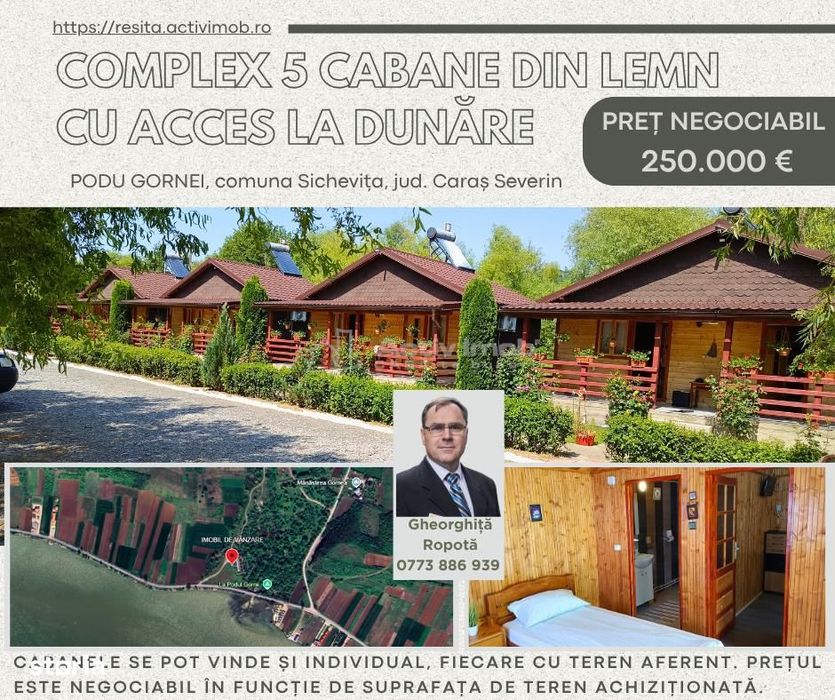 Complex 5 Cabane Din Lemn Cu Acces La Dunare + Teren  In Podul Gornei,