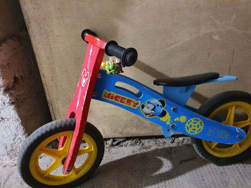 Bicicleta din lemn Mickey Mouse, fără pedale, 2-6 ani