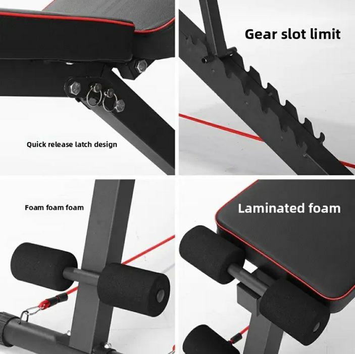 Сгъваема лежанка пейка стойка за тренировка коремни преси с дъмбели