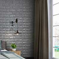 Tapet 3D Silver design perete modern din caramida in relieF