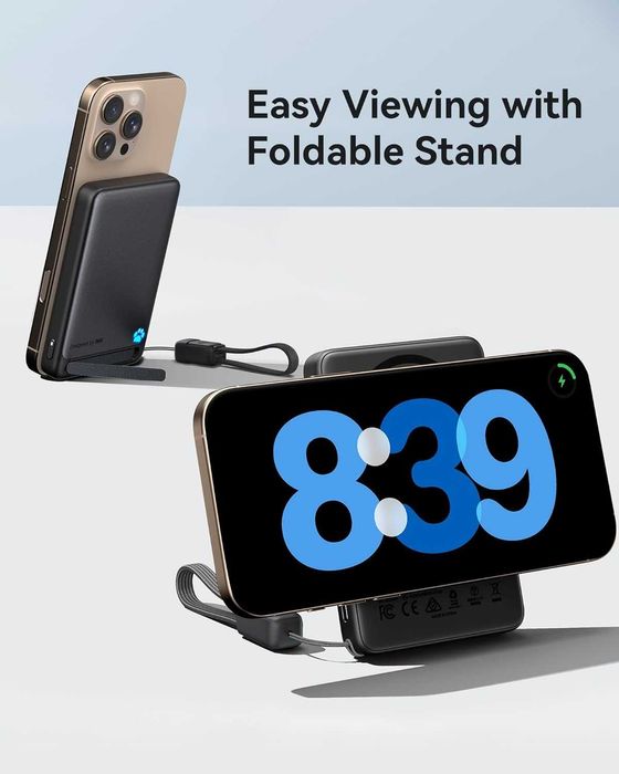 Нова Магнитна Външна Батерия 10000mAh Qi2 INIU Бързо Зареждане, Стойка