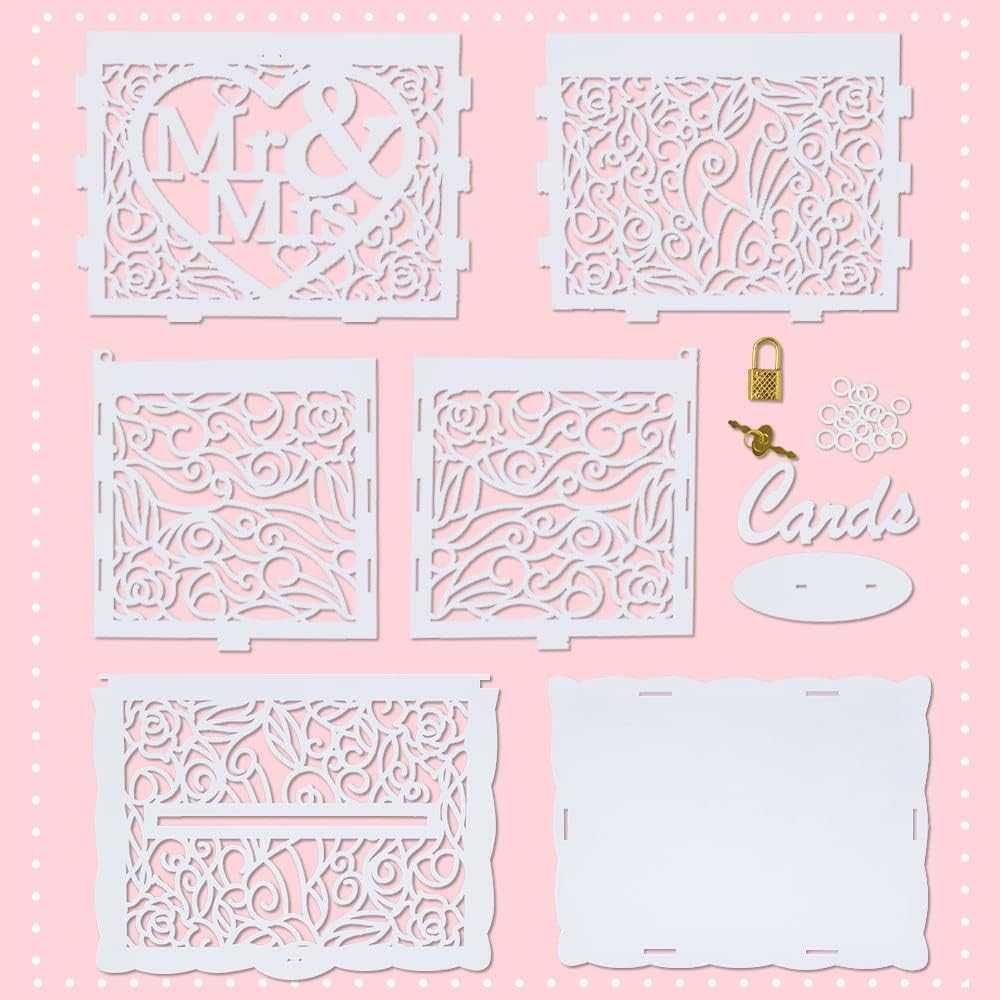 Cutie decorativa pentru evenimente, plicuri bani, 30x24x21.5cm, alb