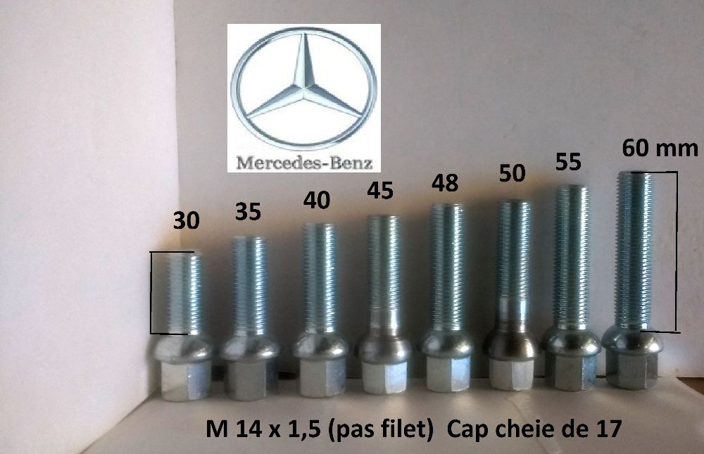 Prezoane Mercedes ML cu filet de 40 mm 45 mm... 60 mm cap semisferic