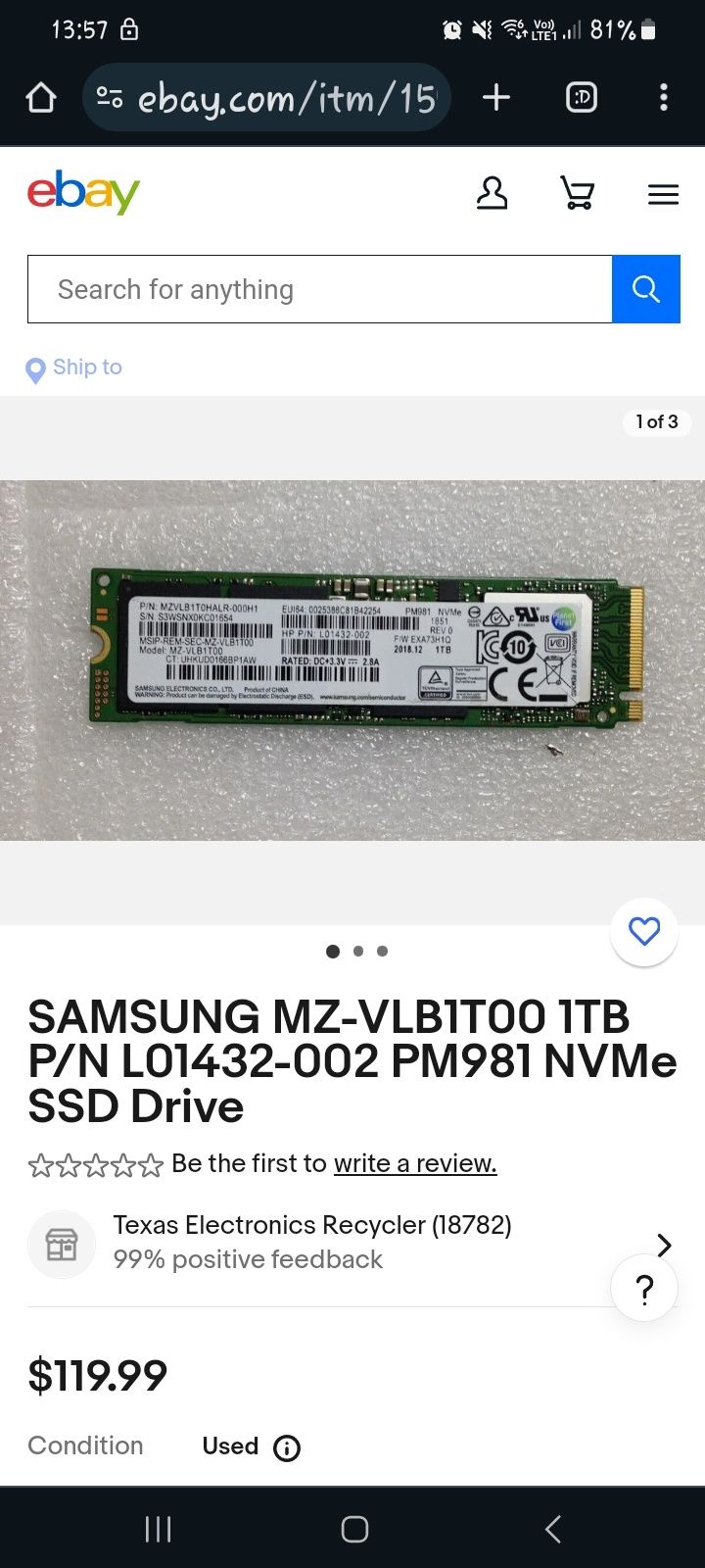 SSD 1TB Samsung NVMe M.2