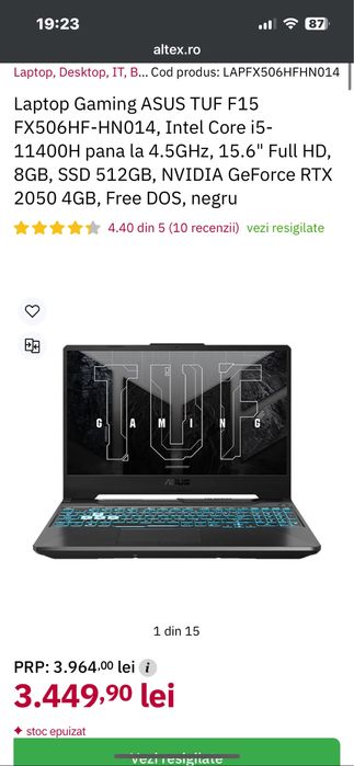 Laptop gaming asus tuf F15