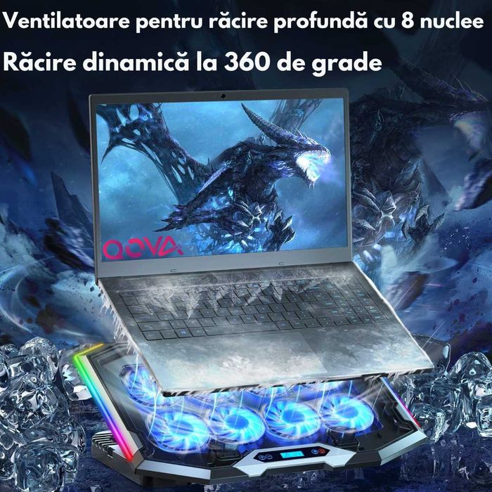 Cooler laptop, Suport de Racire RGB cu 8 Ventilatoare, 6 Trepte Reglab