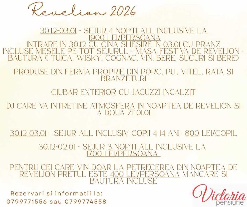 Revelion 2026 Pensiunea Victoria